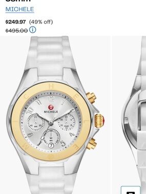 Michele White Ceramic Chronograph with Gold-Tone Bezel